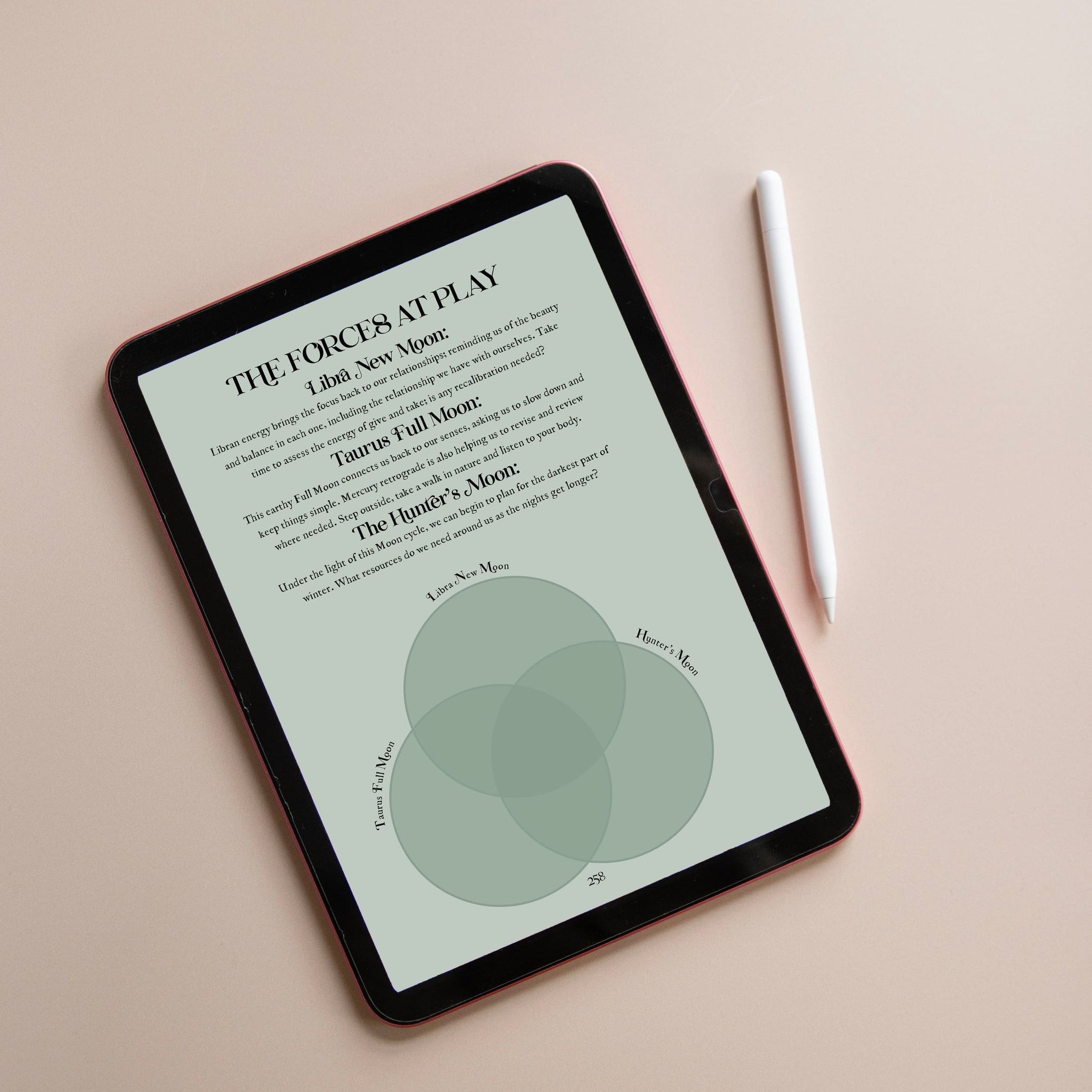 Digital tablet displaying a document on a beige background